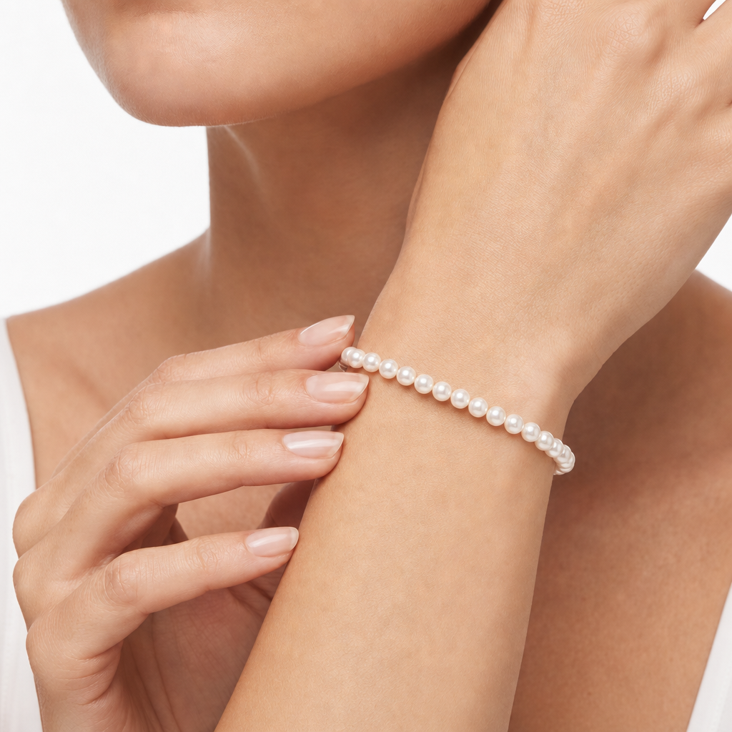 Woman B-Classic White Gold Pearls 18K Bracelet