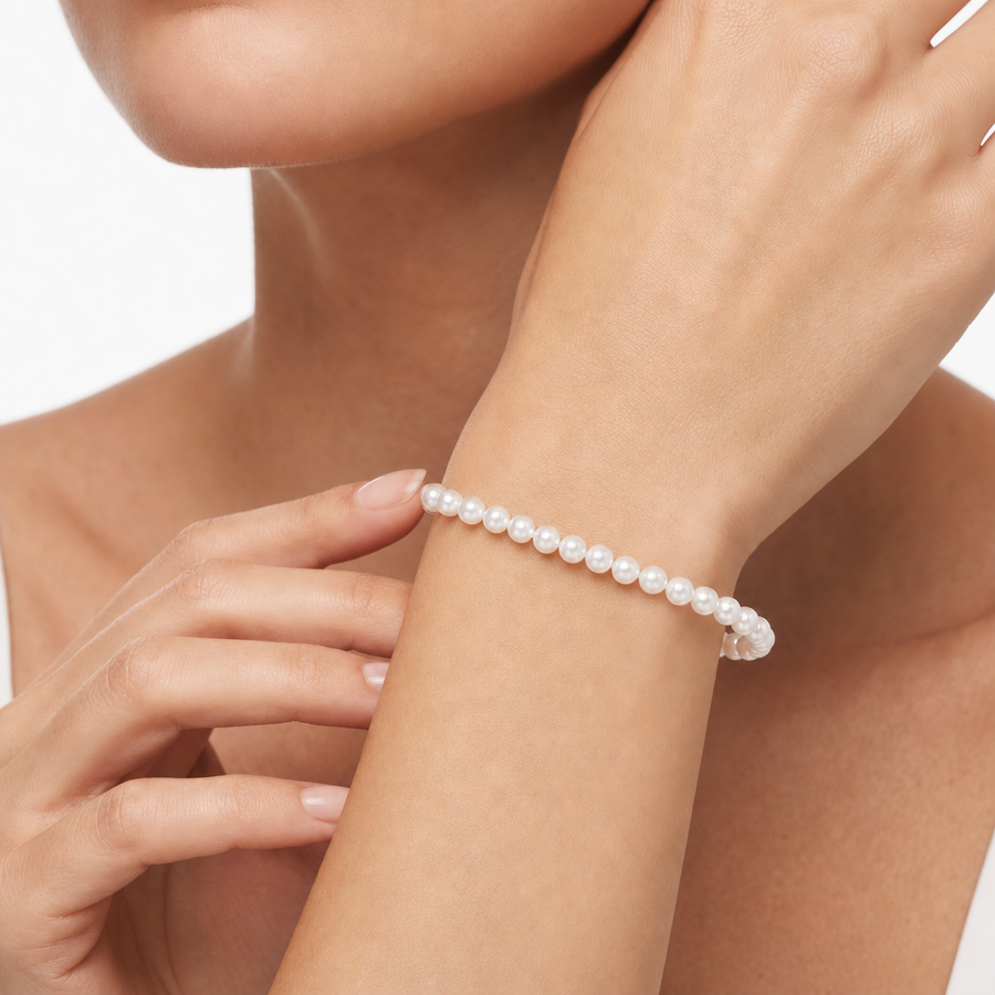 Woman B-Classic White Gold Pearls 18K Bracelet
