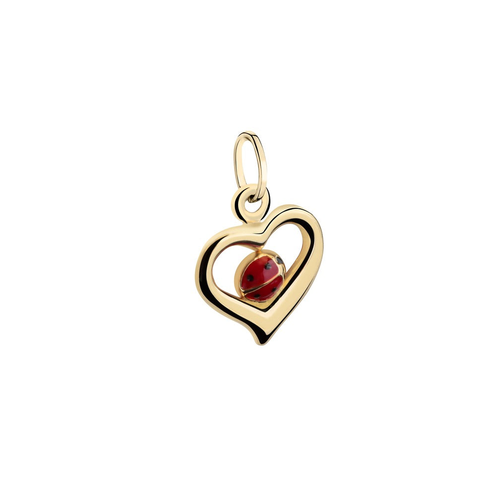 Kids B-Baby Gold Heart Lady Bug 18K Pendant