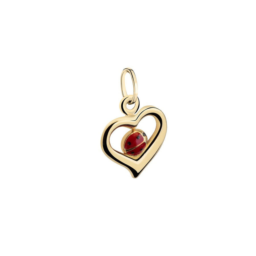 Kids B-Baby Gold Heart Lady Bug 18K Pendant