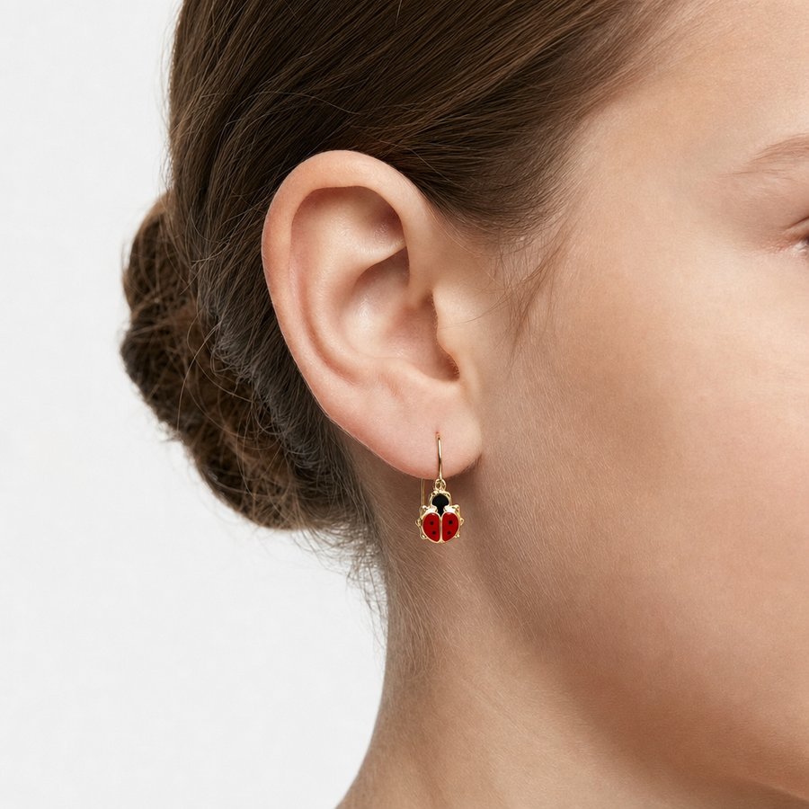 Kids B-Baby Gold Lady Bug 18K Earrings