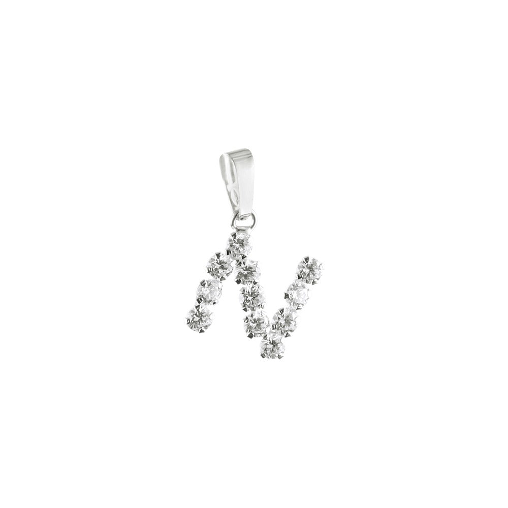 Woman Letter "N" White Gold 18K Pendant
