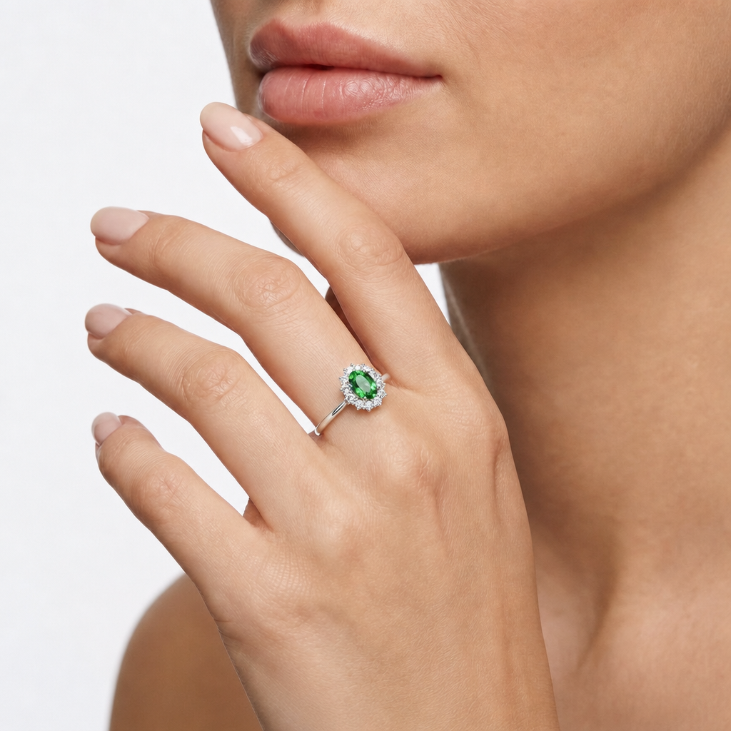 Sterling Silver Princess Ring – Green CZ – view 2