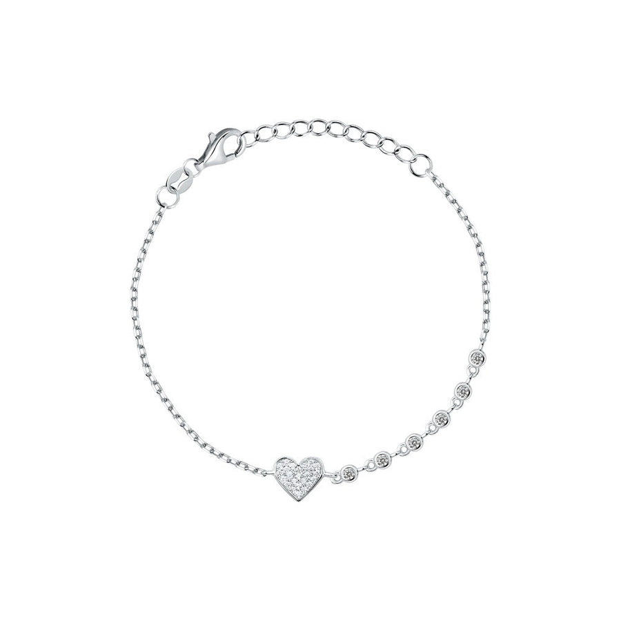 Woman Pave Silver Heart 925 Bracelet