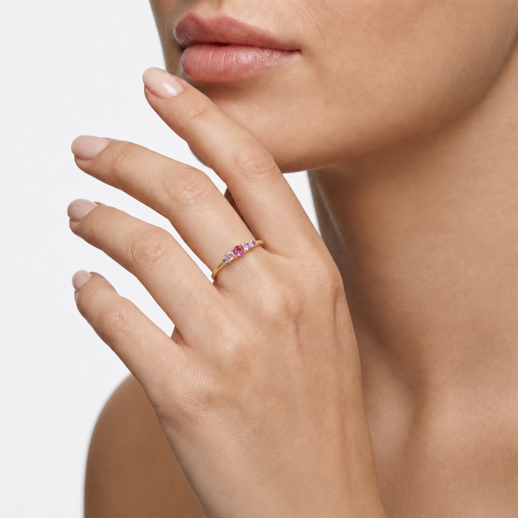 Gold-Tone Sterling Silver Colorful Ring – Pink CZ – view 4