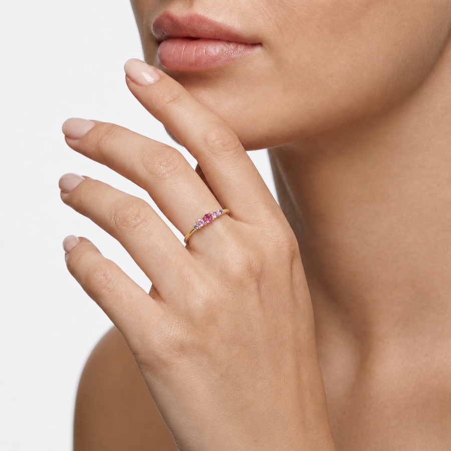 Gold-Tone Sterling Silver Colorful Ring – Pink CZ – view 4