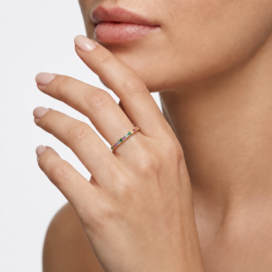 Gold-Tone Sterling Silver Colorful Ring – CZ – view 4