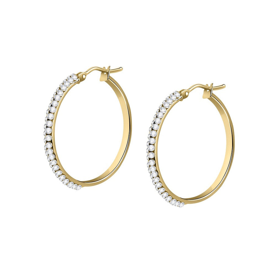 Woman Crystal Hoops Gold Anniversary 9K Earrings