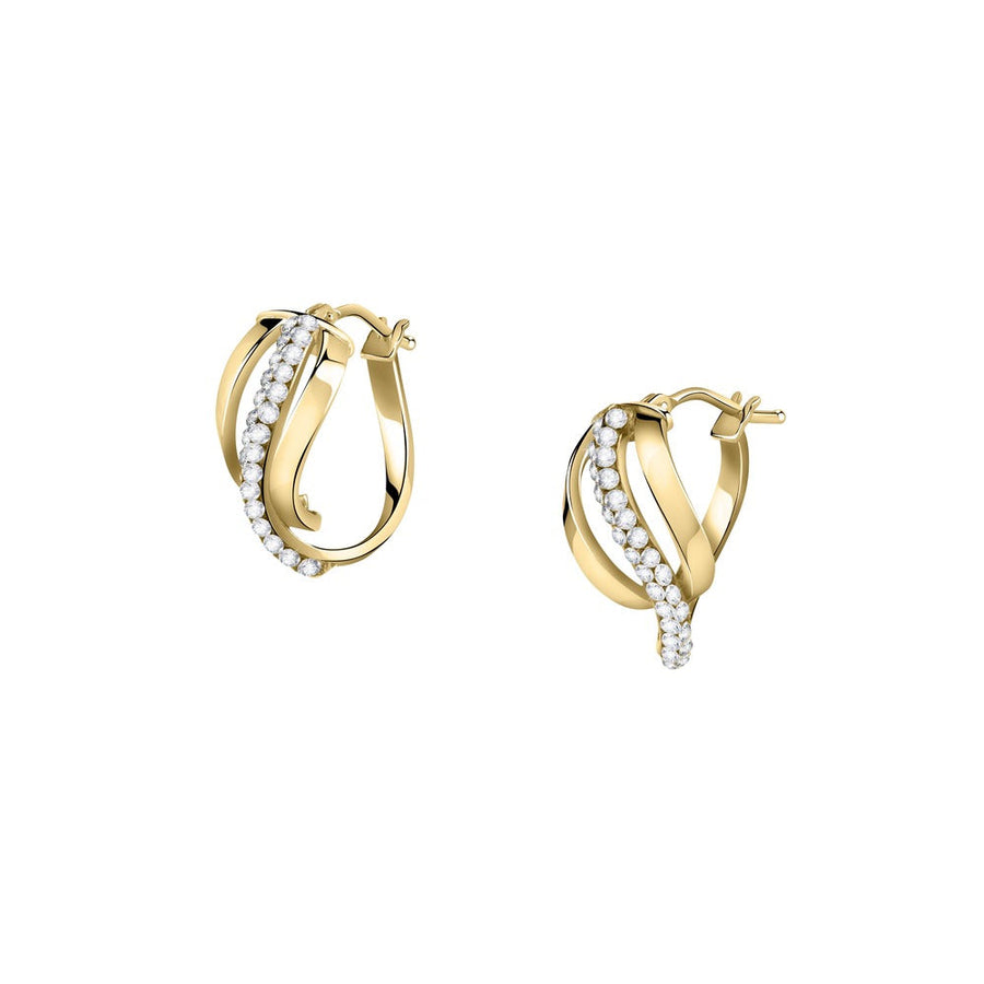 Woman Crystal Hoops Gold Anniversary 9K Earrings