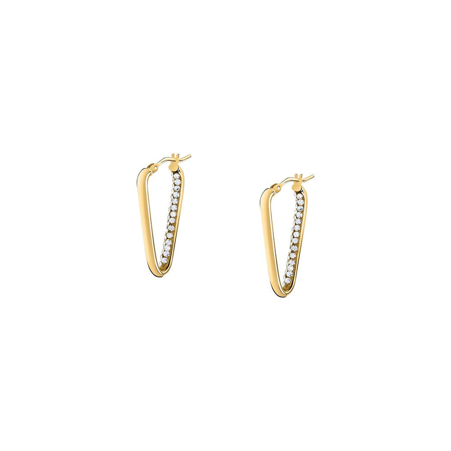 Woman Crystal Hoops Gold Anniversary 9K Earrings