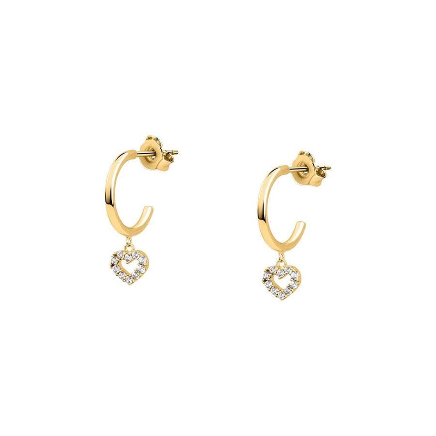 Woman Cristal Hoop Gold Heart 9K Earrings