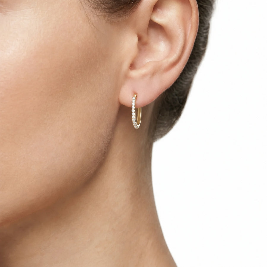 Woman Crystal Hoops Gold Anniversary 9K Earrings