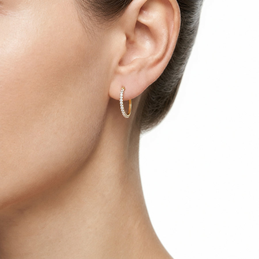 Woman Crystal Hoops Gold Anniversary 9K Earrings