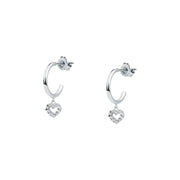 Woman Cristal Hoop White Gold Heart 9K Earrings