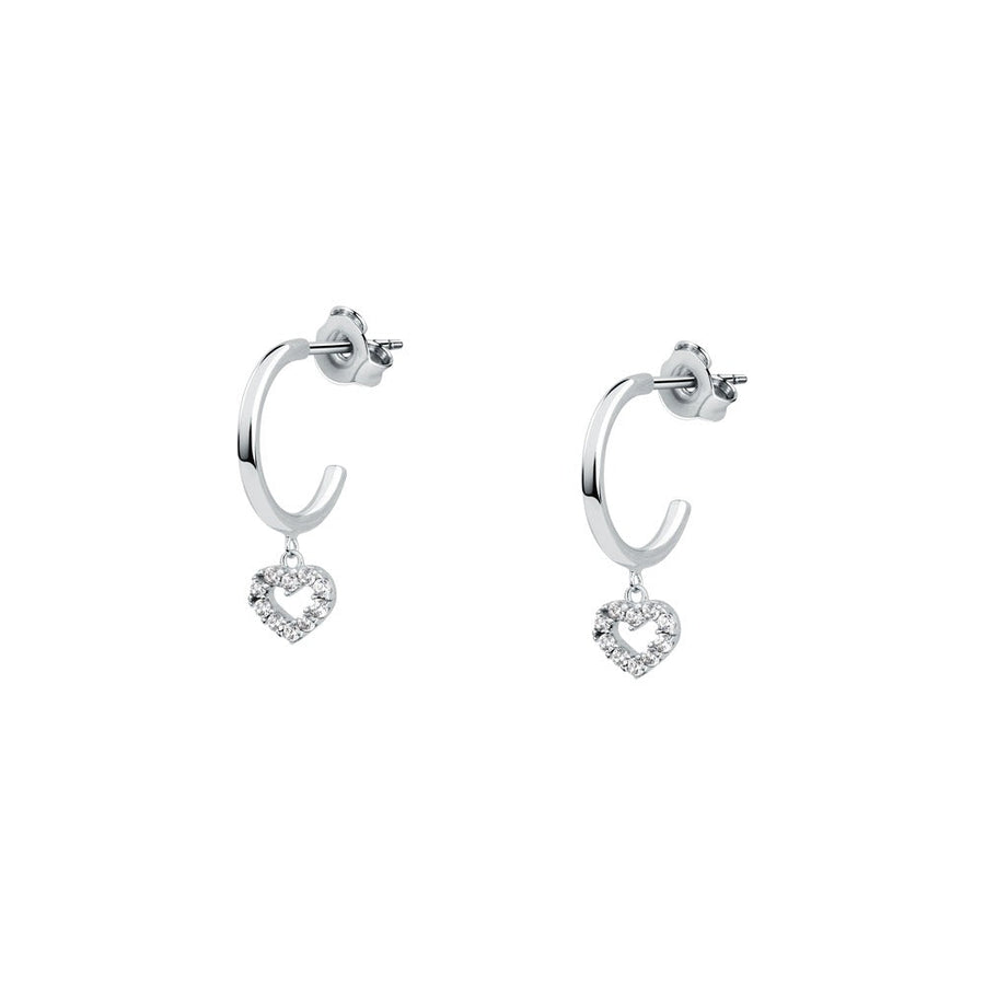 Woman Cristal Hoop White Gold Heart 9K Earrings