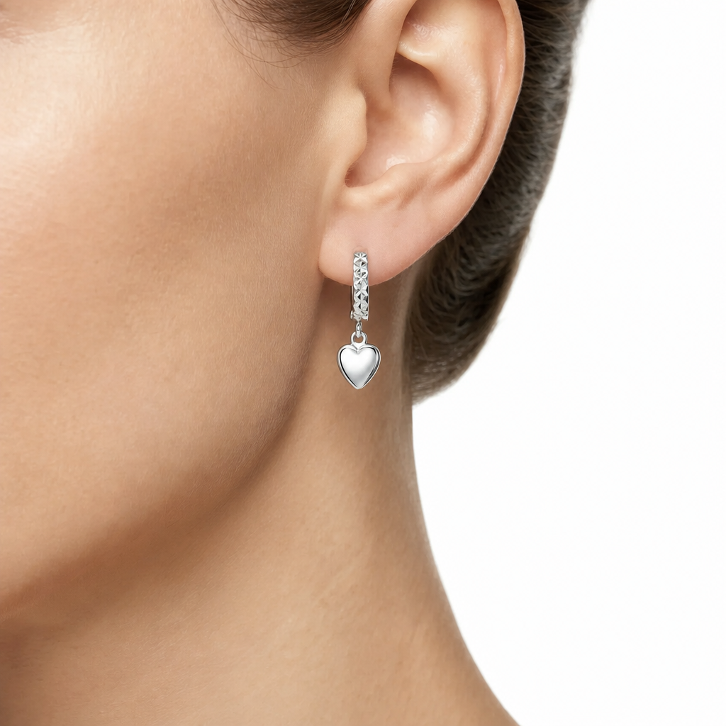 Woman Little Dream White Gold Heart 9K Earrings