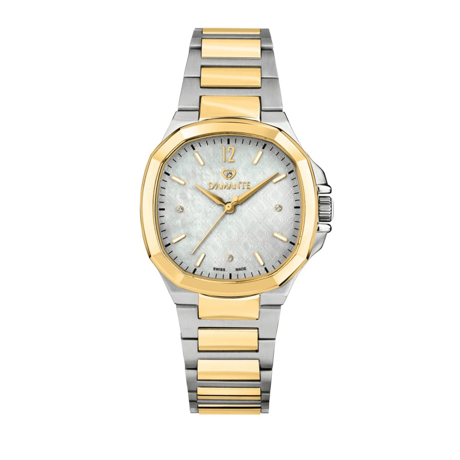 D'Amante Faceted Women's Watch – White Guilloche' Dial, 37 mm