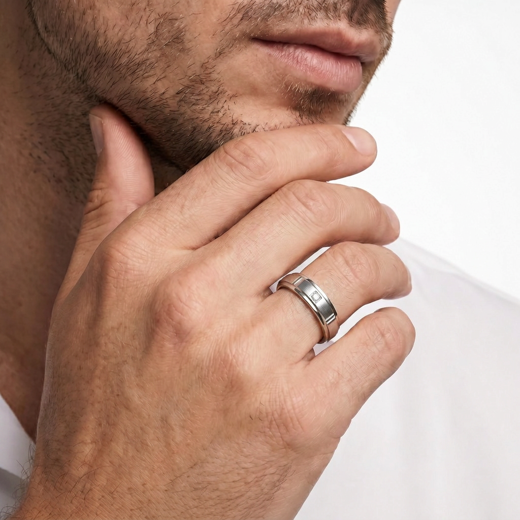 Men's 18K Two-Tone Gold Gent Ring – CZ