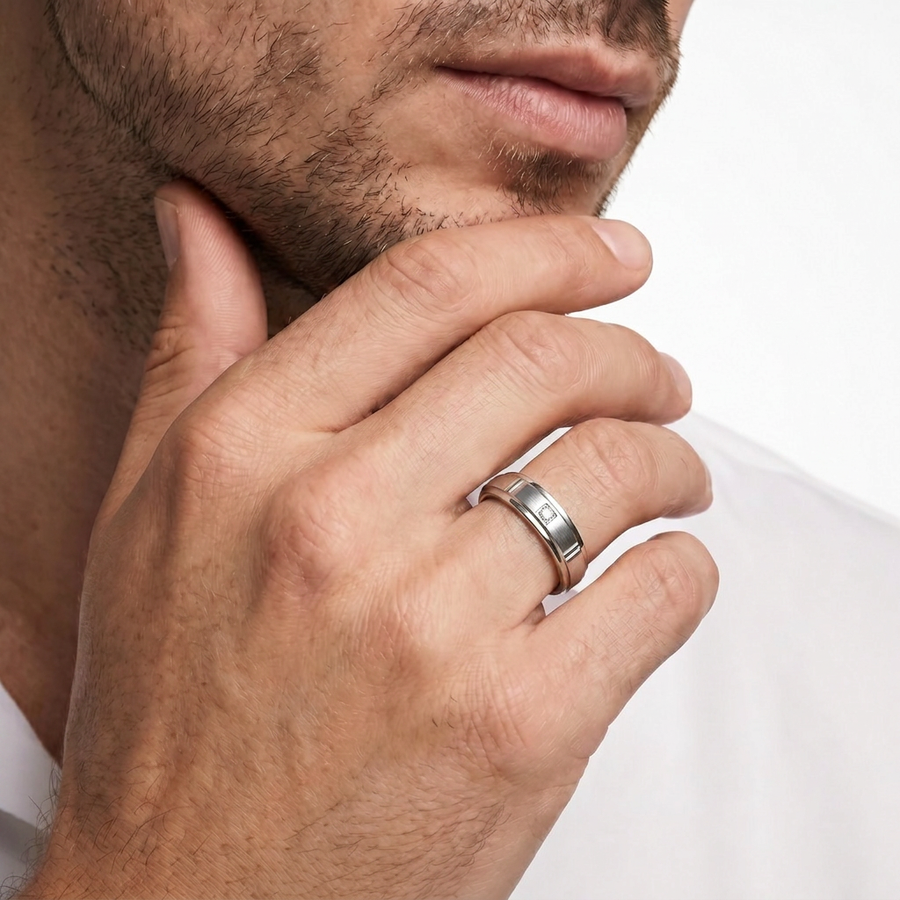 Men's 18K Two-Tone Gold Gent Ring – CZ
