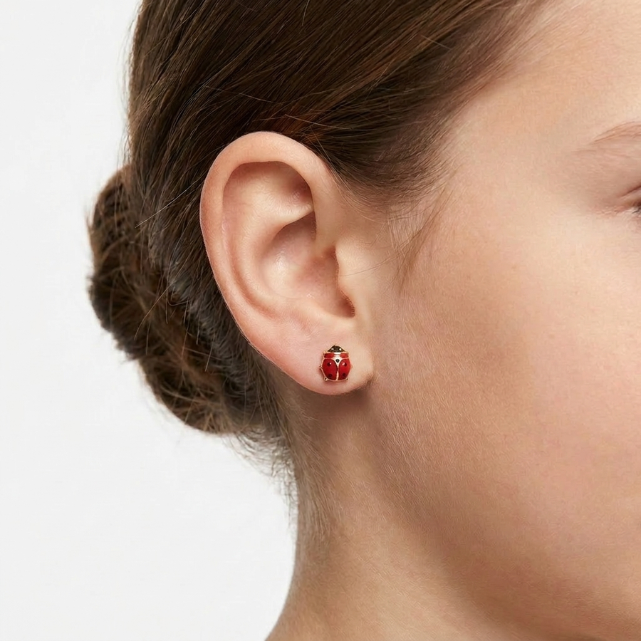 Kids B-Classic Gold Lady Bug 18K Earrings