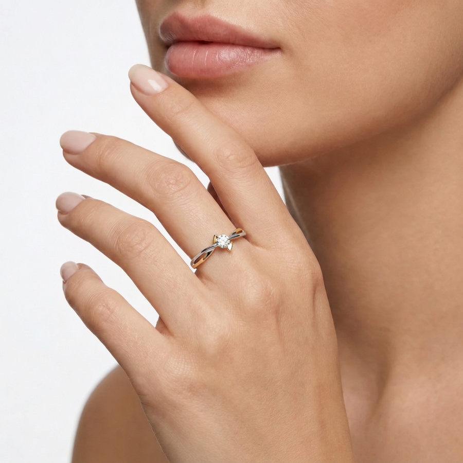 18K Two-Tone Gold Ring – CZ – view 2
