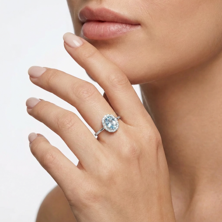 Woman Acquamarina Stones 18K Ring