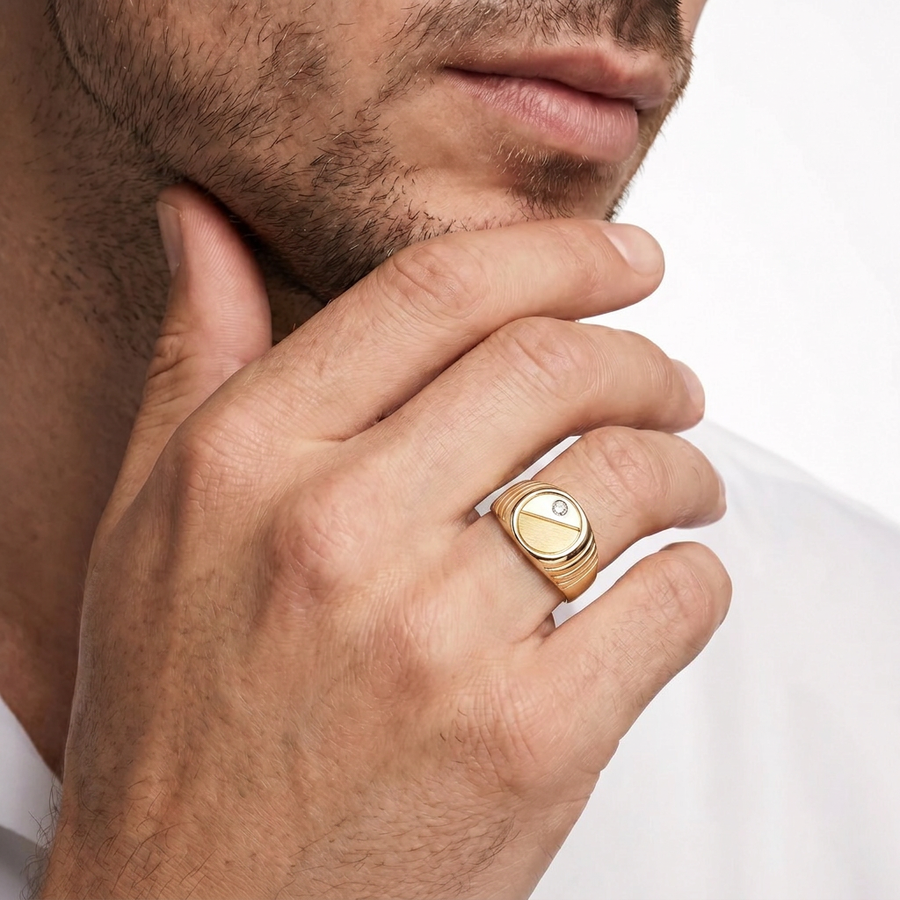 Men's 18K Gold Chevalier Ring – CZ – view 2